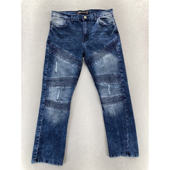 Akademiks Jeans Boys 18 Blue Distressed Biker Moto Straight Leg‎ Denim Pants - Picture 1 of 13